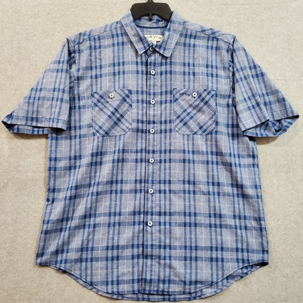 Orvis Shirt Mens XL Short Sleeve Button Up Classic‎ Collection Pockets Casual